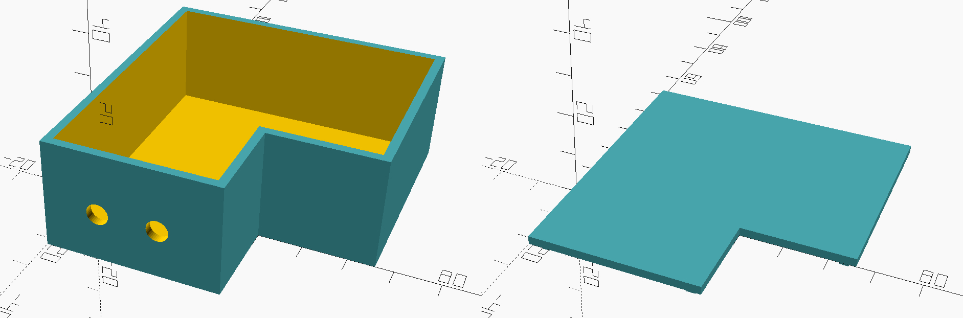 A screenshot of OpenSCAD showing a rendered case for the project.