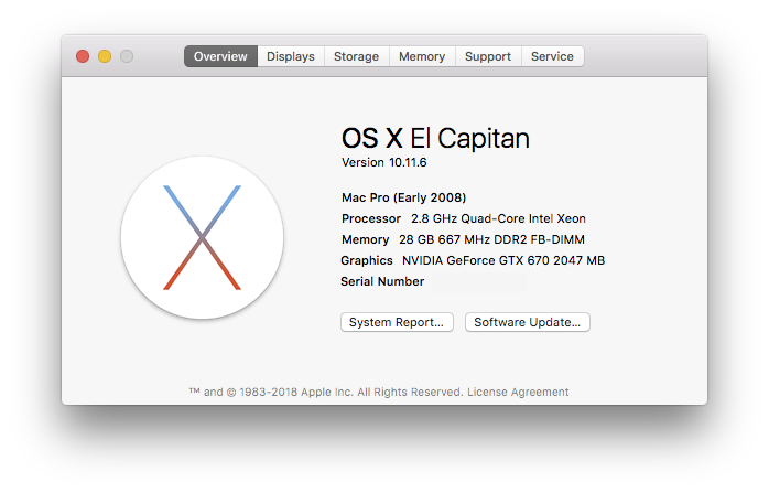 A screenshot of the the system overview in MacOS showing processor, memory and graphics.